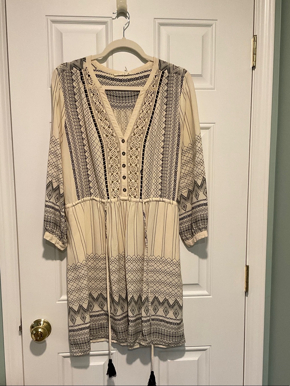 Floreat Cream and Black Patterned Midi Dress